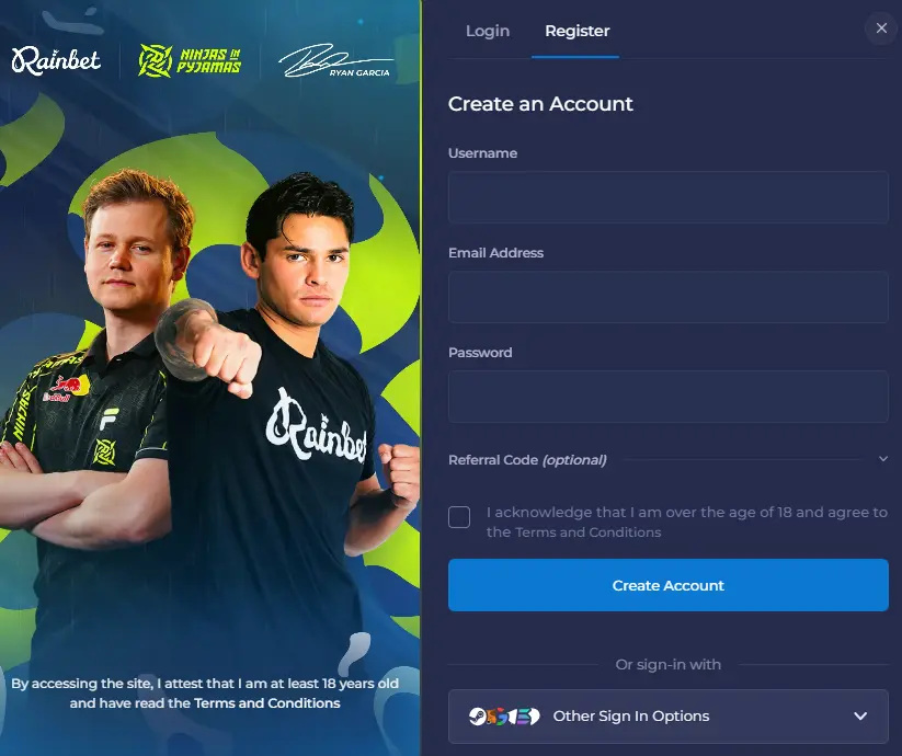 sign up rainbet aus